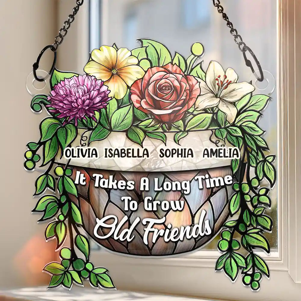 Grow An Old Friend Birth Flower - Personalized Window Hanging Suncatcher Ornament