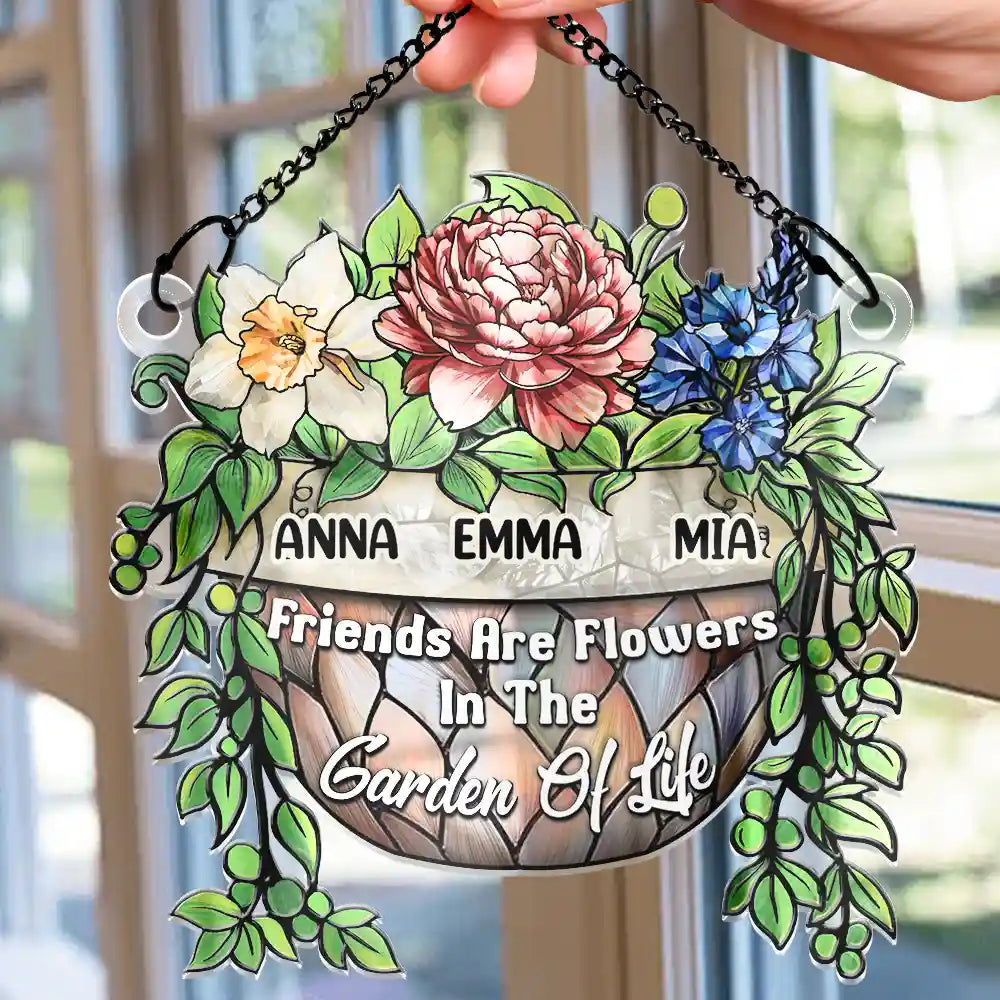 Happy,Gift For Bestie,Old Best friends,Gift For Sisters,Christmas - Grow An Old Friend Birth Flower - Personalized Window Hanging Suncatcher Ornament