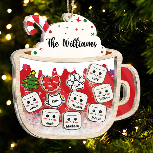 Marshmallows Family Dog Cat - Personalized 3-Layered Acrylic Shaker Ornament