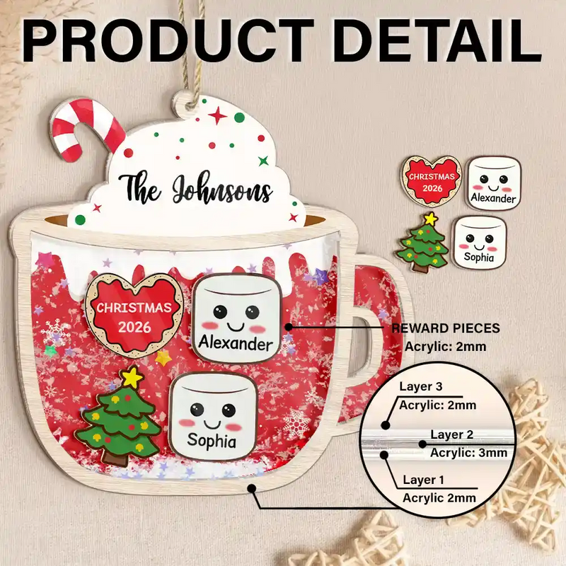Marshmallows Family Dog Cat - Personalized 3-Layered Acrylic Shaker Ornament