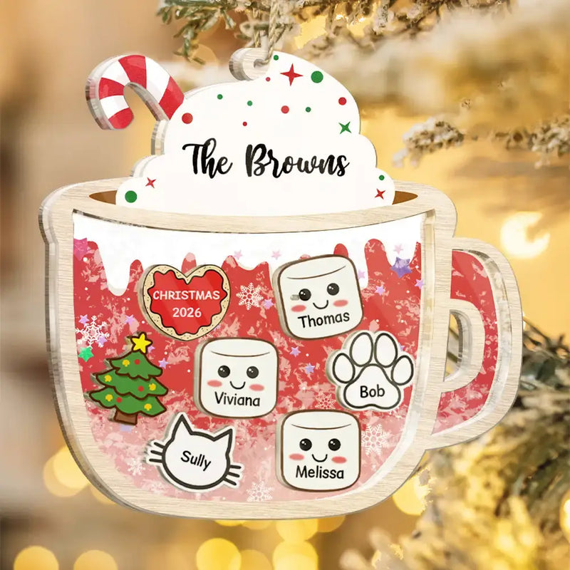Marshmallows Family Dog Cat - Personalized 3-Layered Acrylic Shaker Ornament