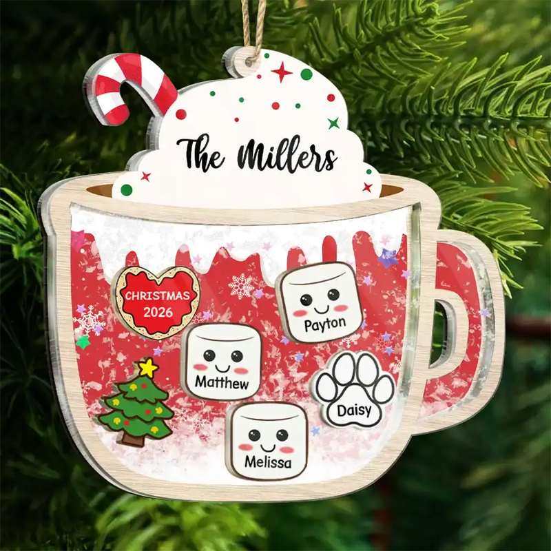 Marshmallows Family Dog Cat - Personalized 3-Layered Acrylic Shaker Ornament