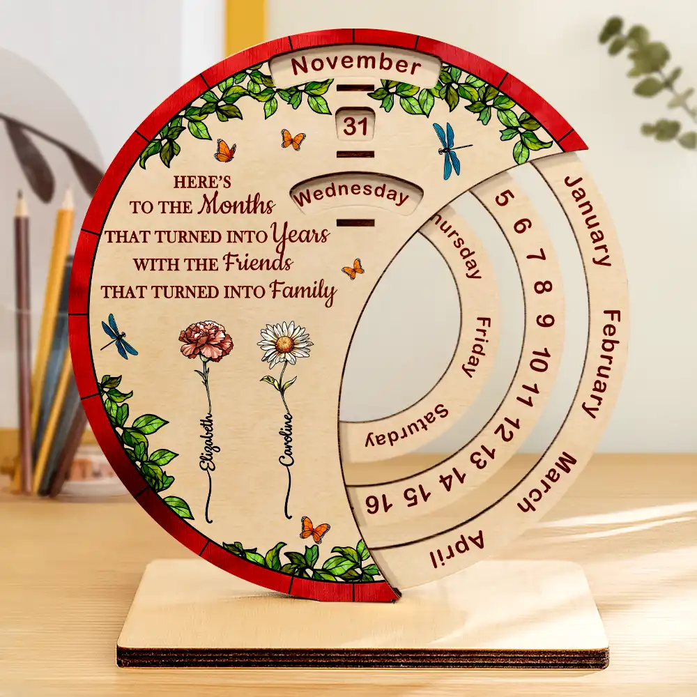 Friends That Turned Into Family Birth Flower Bestie - Personalized Spinning Perpetual Desk Calendar