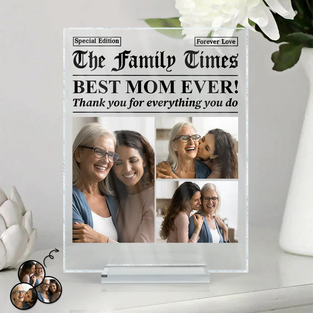 Gift For Mother,Gift For Father,Gift For Women,Gift For Men,Love - Custom Photo Best Mom Dad Ever Newspaper Theme - Personalized Vertical Rectangle Acrylic Plaque