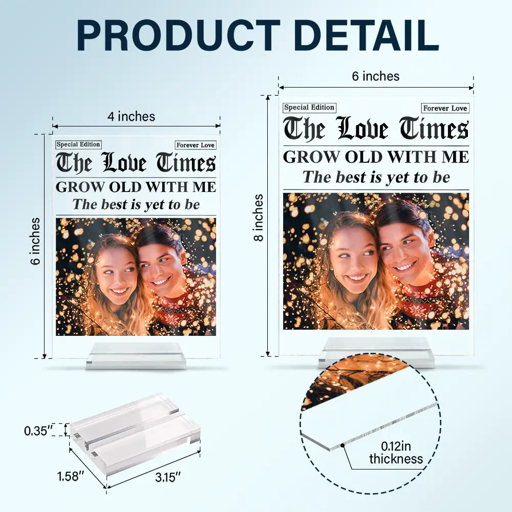 Old Couples,Gift For Couples,Gift For Women,Gift For Men,Gift For Wife,Gift For Husband,Gift For Boyfriend,Gift For Girlfriend,Love,LGBT - Custom Photo The Love Times Newspaper Theme - Personalized Vertical Rectangle Acrylic Plaque