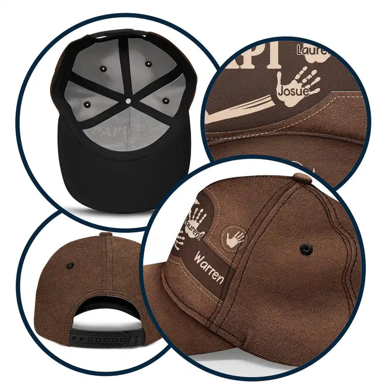 Gift For Yourself,Gift For Men,Gift For Grandpa,Gift For Father,Gift For Mother,Gift For Grandma,Love,French - Les Empreintes Des Mains Du Grand-Père Papa Et Des Enfants - Casquette Classique Personnalisée