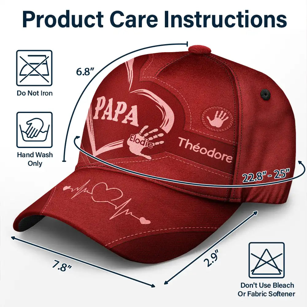 Gift For Yourself,Gift For Men,Gift For Grandpa,Gift For Father,Gift For Mother,Gift For Grandma,Love,French - Les Empreintes Des Mains Du Grand-Père Papa Et Des Enfants - Casquette Classique Personnalisée