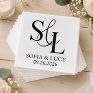Romantic, Gift For Couples, Wedding, Custom Text - Couples Initials Wedding Engaged Bachelor Bachelorette Party - Personalized Cocktail Napkins