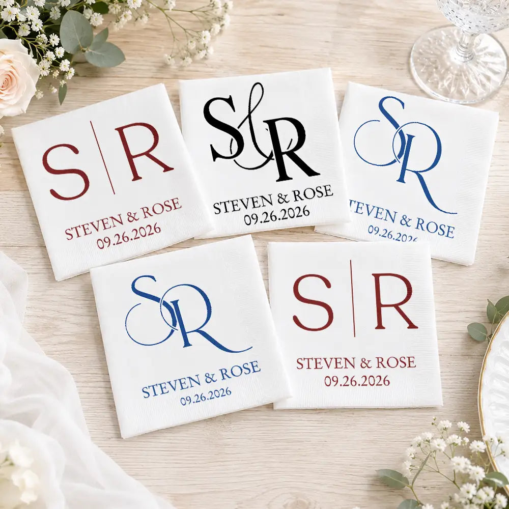 Couples Initials Wedding Engaged Bachelor Bachelorette Party - Personalized Cocktail Napkins
