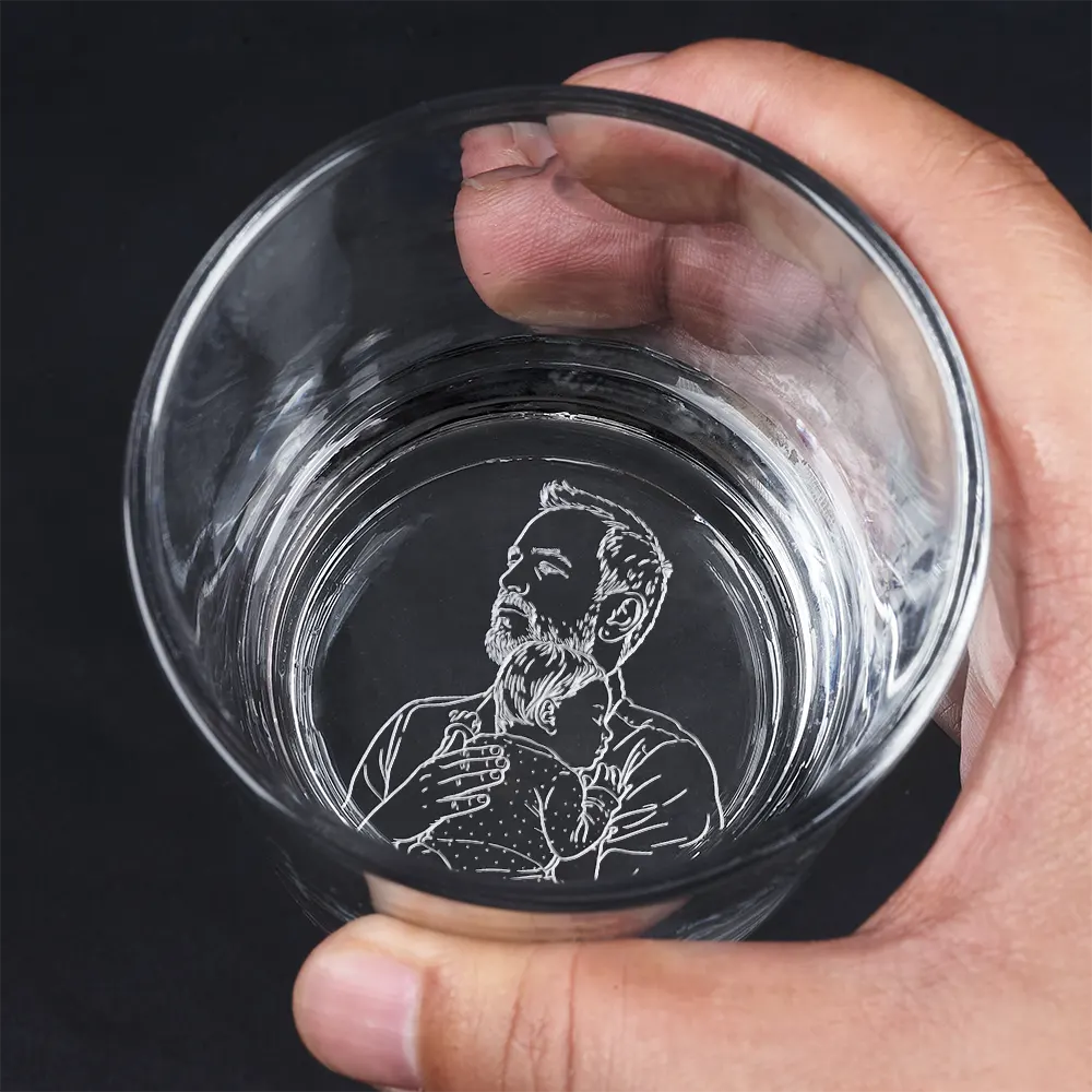 Gift For Father,New Dad,New baby,Happy - Custom Photo Outline Sketch New Dad Our First Father's Day Together - Personalized Engraved Whiskey Glass