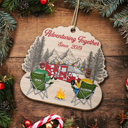 Happy Campers - Christmas Gift For Camping Lovers - Personalized Custom Shaped Wooden Ornament