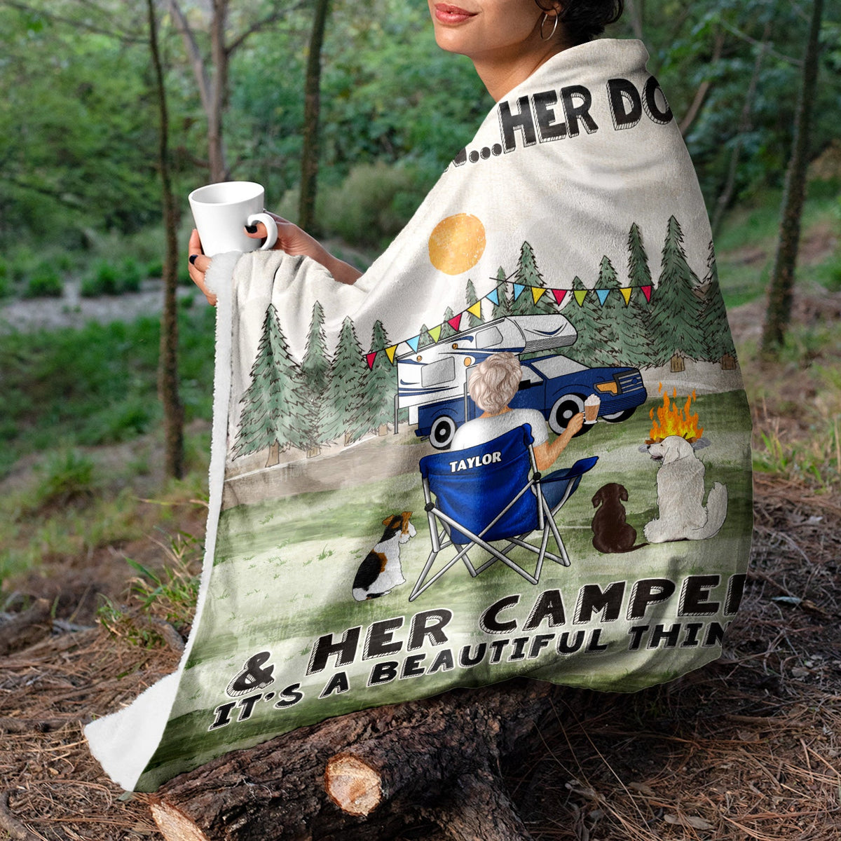 A Girl And Her Dogs Beautiful Thing - Gift For Camping Lovers - Personalized Fleece Blanket