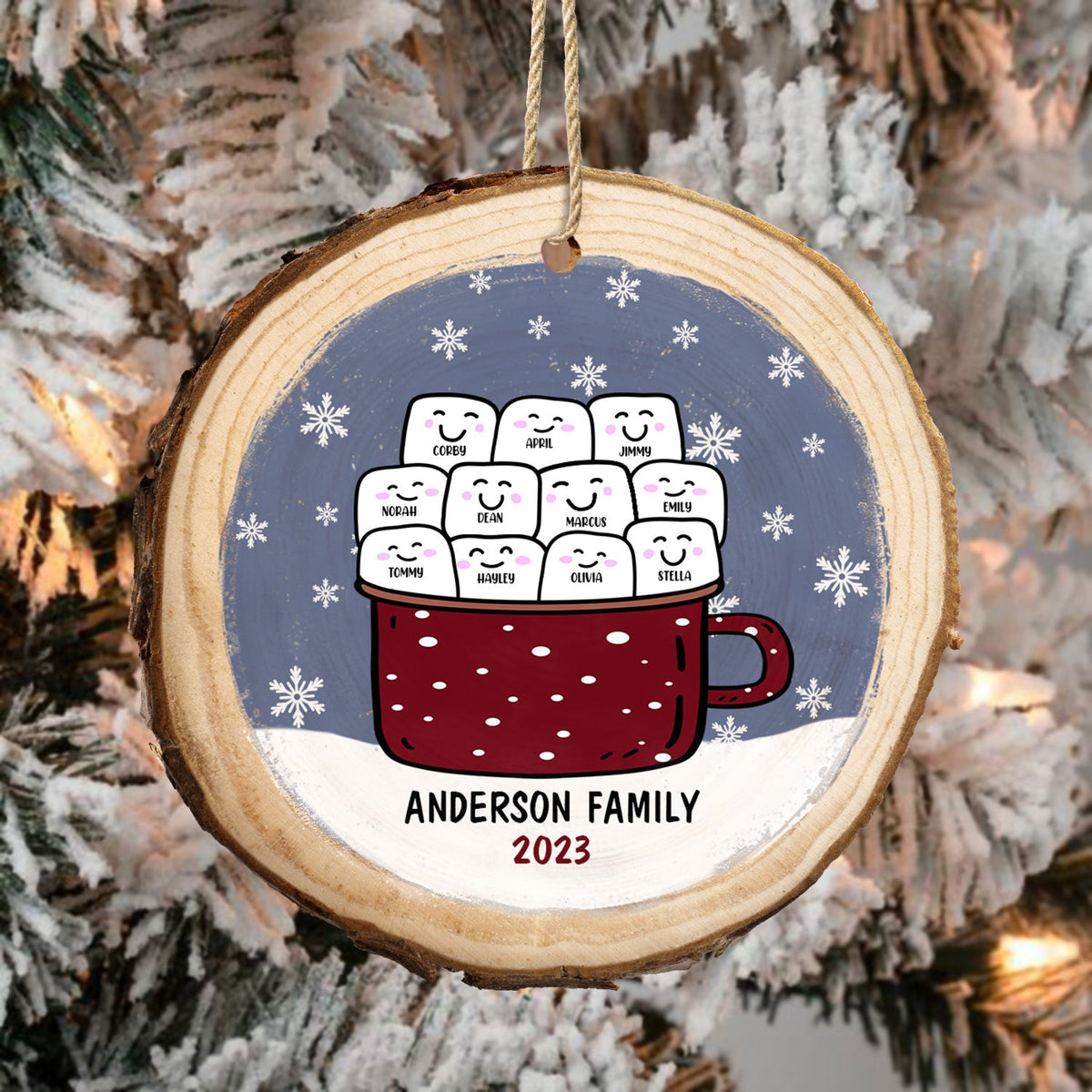 Marshmallow Hot Cocoa Cup - Christmas Gift For Family - Personalized Wood Slice Ornament