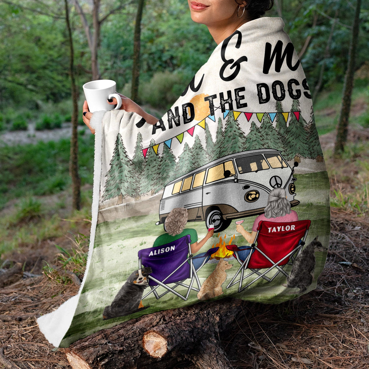 You And Me And The Dog Grass - Gift For Camping Lovers - Personalized Fleece Blanket