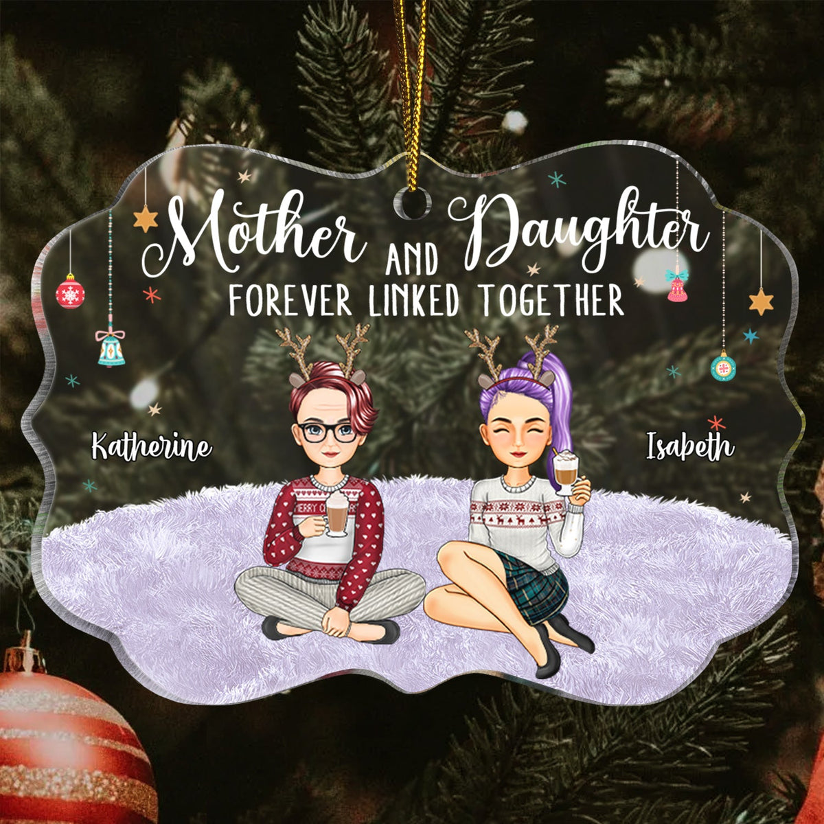 Forever Linked Together - Christmas Gift For Mother Daughter - Personalized Medallion Acrylic Ornament