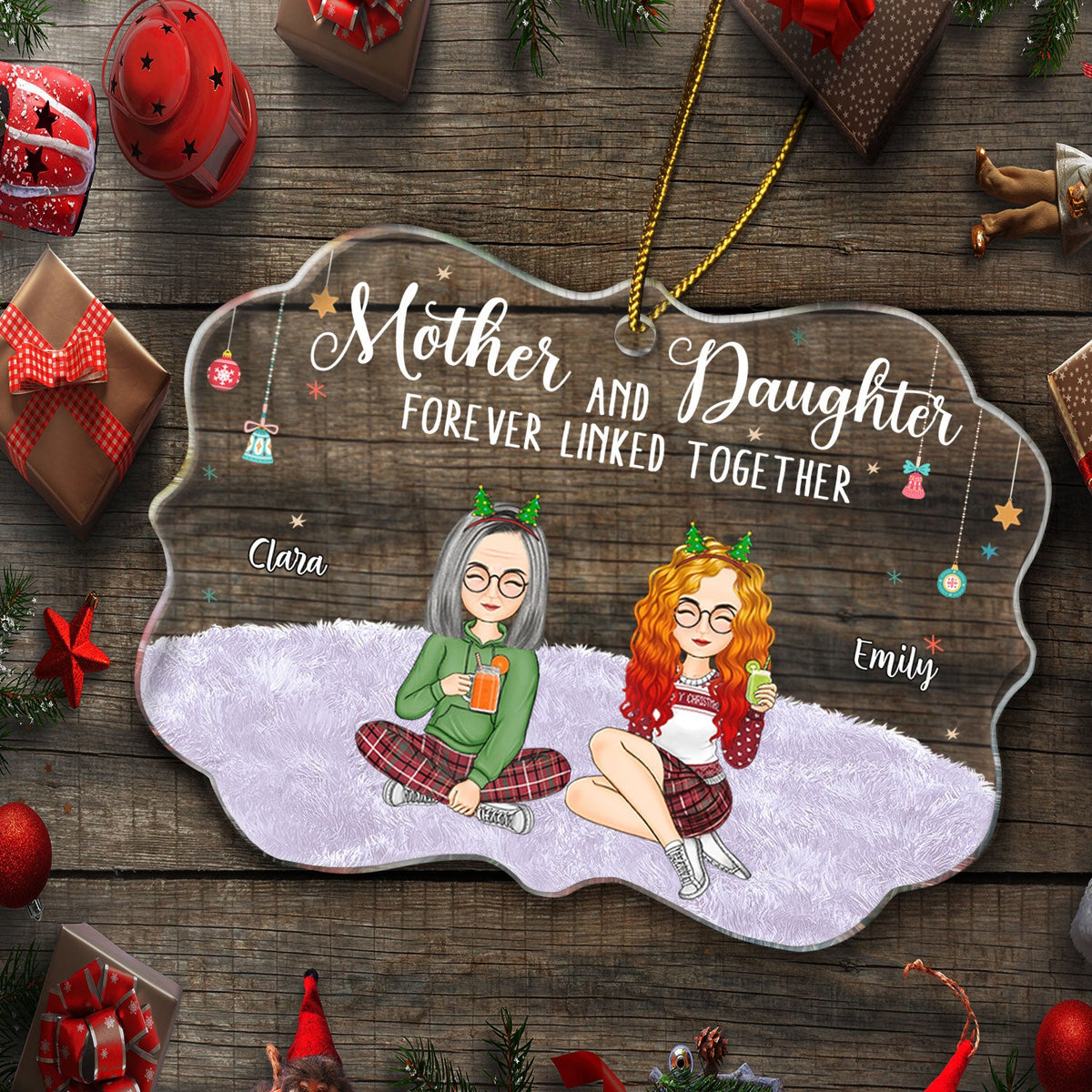 Forever Linked Together - Christmas Gift For Mother Daughter - Personalized Medallion Acrylic Ornament