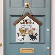 The Cats Are In Charge - Gift For Cat Lovers - Personalized Custom Shaped Wood Sign