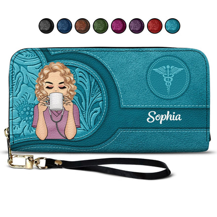 Nurse Aesthetic Pattern - Birthday, Loving Gift For Nurse - Personalized Leather Long Wallet