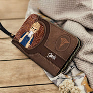 Nurse Aesthetic Pattern - Birthday, Loving Gift For Nurse - Personalized Leather Long Wallet