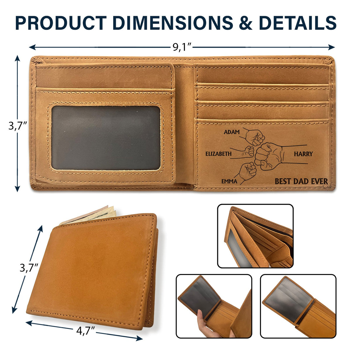 Best Dad Grandpa Ever Hand Punch - Personalized Bifold Wallet