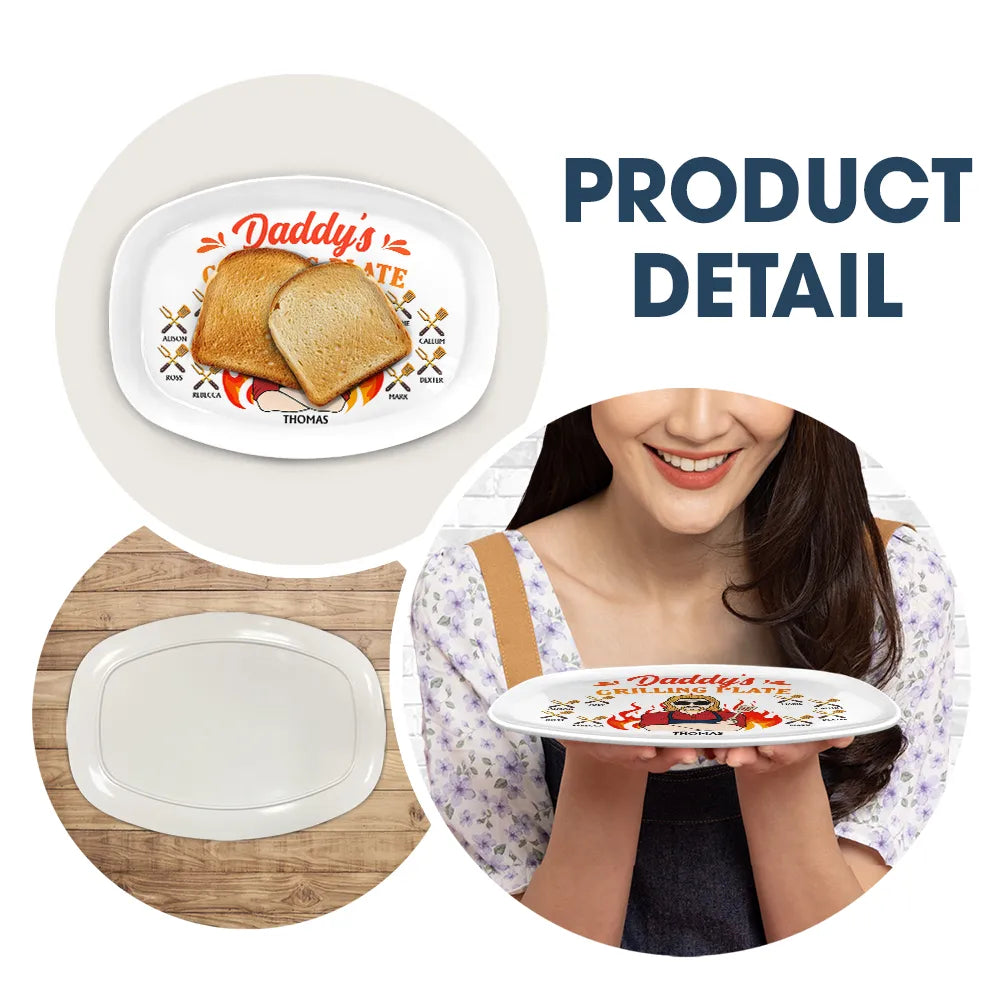 Daddy Grilling Plate Fire Cartoon - Personalized Plate