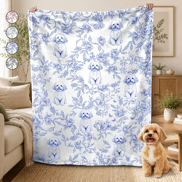 Art Design,Cozy,Custom Photo,Dog Lovers,Pet Lovers,Photo - Pencil Sketch - Remove BG - Gift For Pet Lovers - Personalized Custom Photo Pencil Sketch Chinoiserie Toile Fleece Blanket, Sherpa Blanket