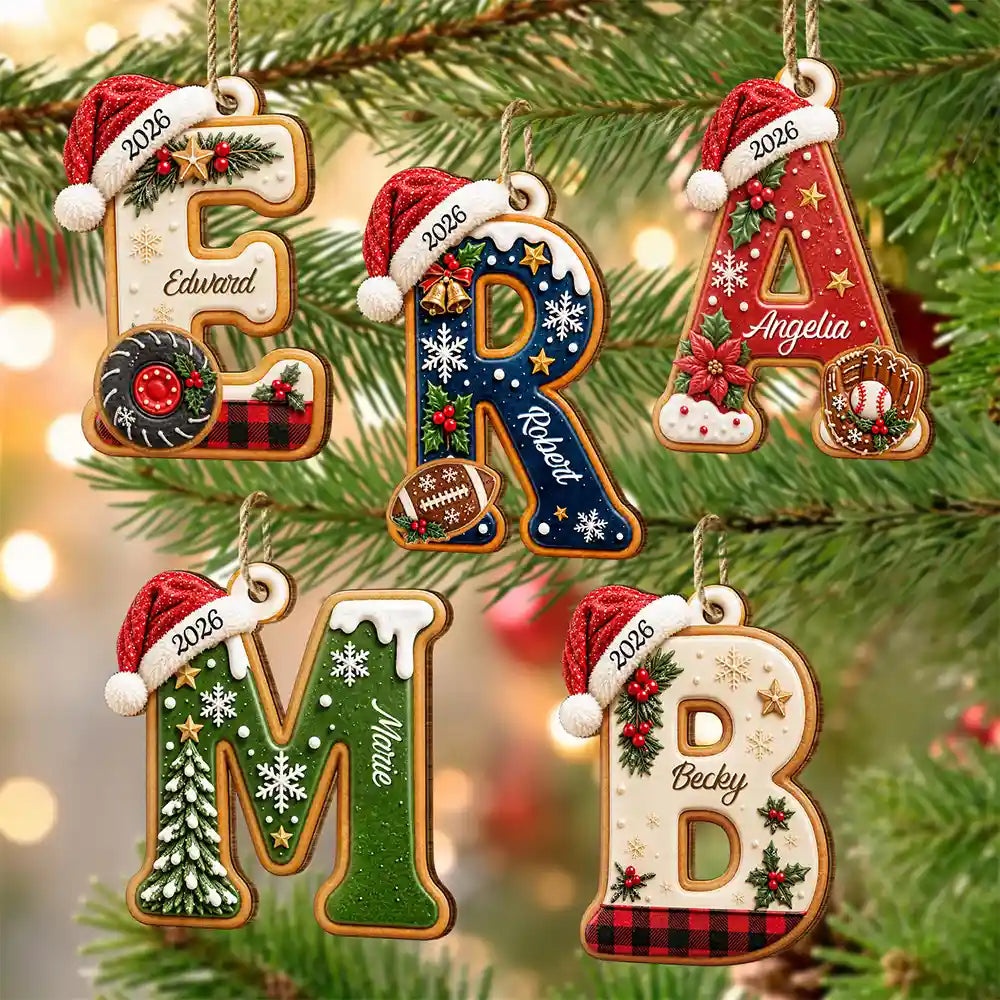 Christmas Initial Letter With Sport And Interest Gift For Kids - Personalized Custom Shaped Wooden Ornament