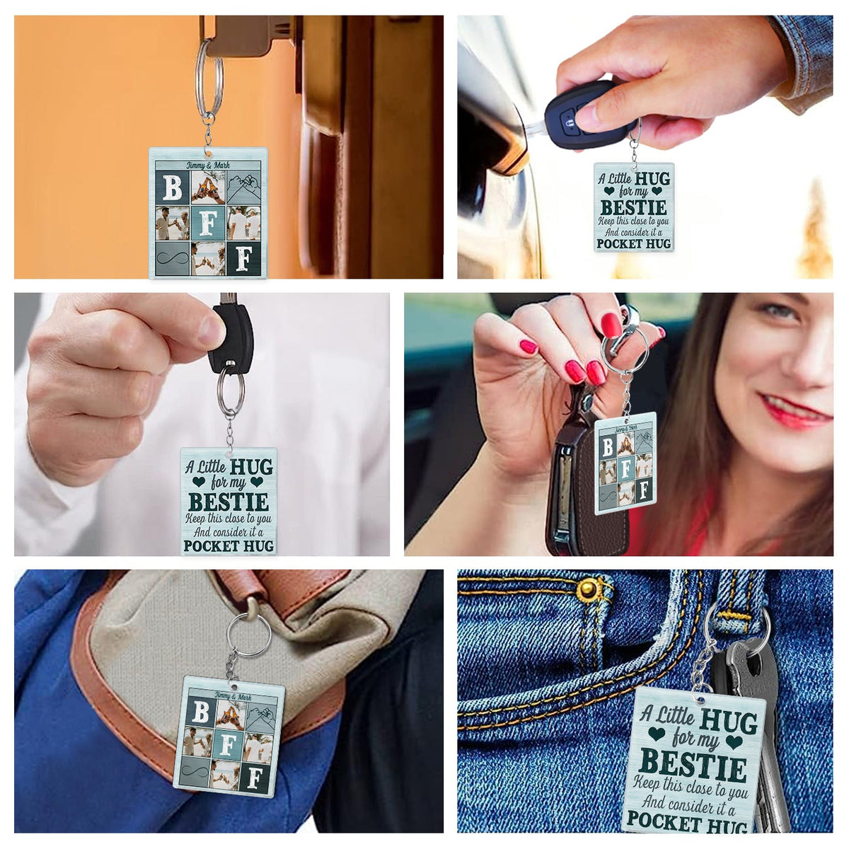 Custom Photo A Little Pocket Hug For My Bestie - Anniversary, Loving, Birthday Gift For Best Friends, BFF, Sister - Personalized Custom Acrylic Keychain