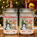 Meowy Catmas Funny Cartoon Cats - Christmas Gift For Cat Lovers - Personalized Mason Jar Cup With Straw