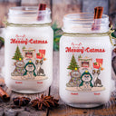Meowy Catmas Funny Cartoon Cats - Christmas Gift For Cat Lovers - Personalized Mason Jar Cup With Straw
