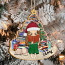 Girl Under Book Christmas Tree - Xmas Gift For Women Who Love Reading Books - Personalized Custom Shaped Wooden Ornament