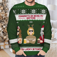 Christmas Flat Art Congrats On Being My Bestie - Gift For Bestie - Personalized Unisex Ugly Sweater