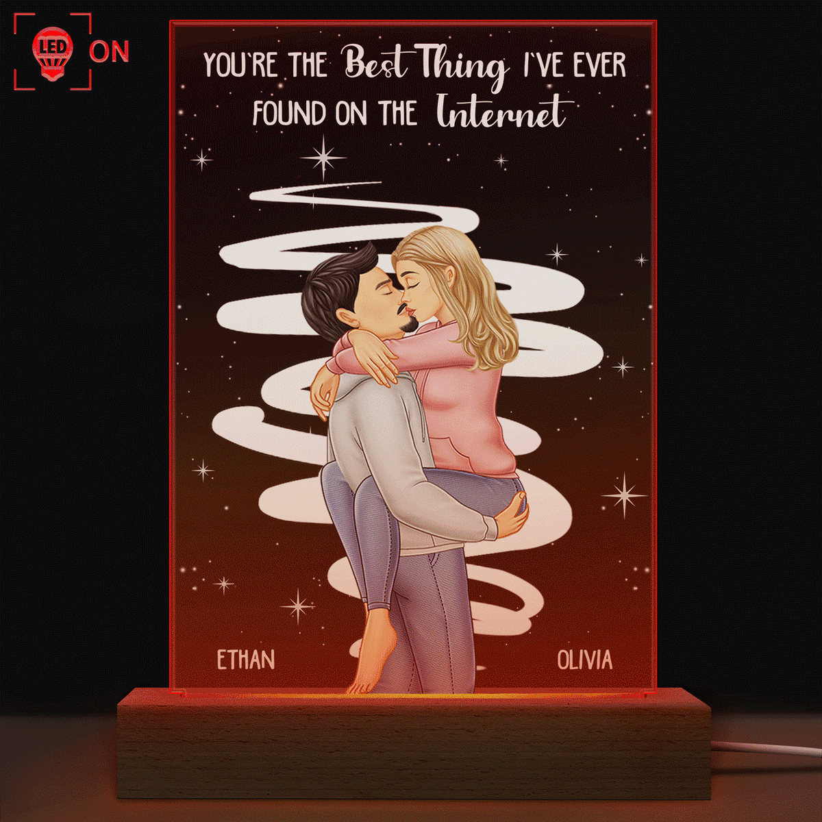 Kissing Couple Best Thing On The Internet - Gift For Couples - Personalized 3D Led Light Wooden Base