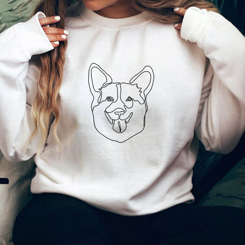 Custom Photo Oneline Portrait Pet Shirt - Gift For Pet Lovers - Personalized Embroidered Sweatshirt