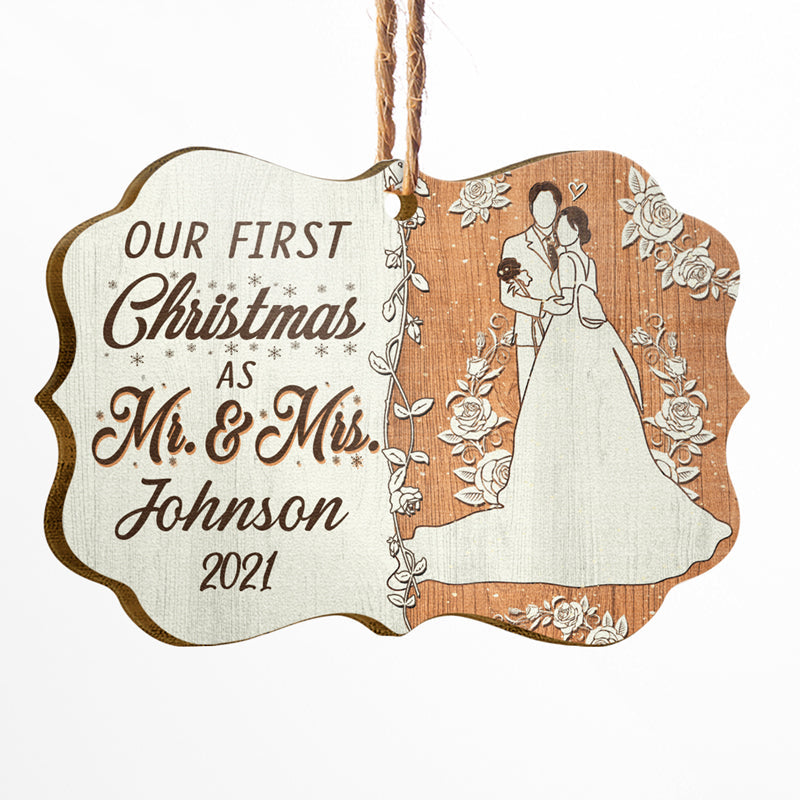 Wedding Couple Our First Christmas - Gift For Couple - Personalized Custom Wooden Ornament, Aluminum Ornament