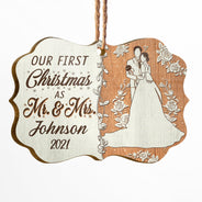 Wedding Couple Our First Christmas - Gift For Couple - Personalized Custom Wooden Ornament, Aluminum Ornament