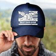Best Dad Ever Flag Hand Line Sketch - Personalized Classic Cap