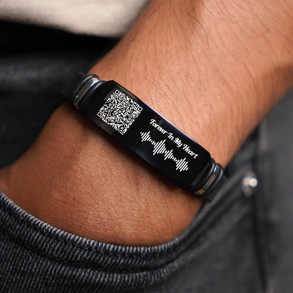 Memorial Voice Recording QR Code Forever In My Heart - Personalized Engraved Bracelet