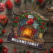 Christmas Stocking On Fireplace Family - Personalized Custom Shaped Acrylic Ornament