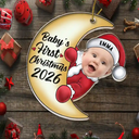 Custom Photo Christmas Santa Baby On The Moon - Personalized Cutout Acrylic Ornament
