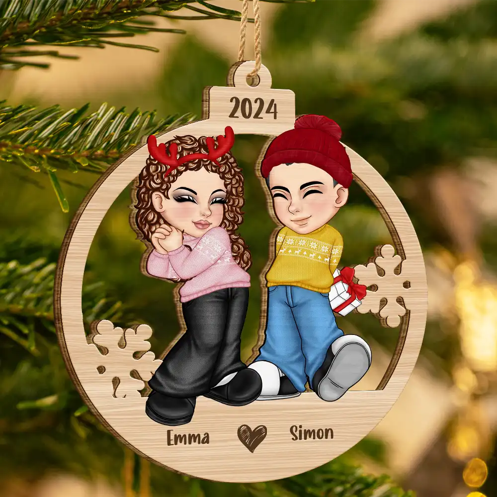 Gift For Couples - Christmas Couple Y2K - Personalized Wooden Cutout Ornament