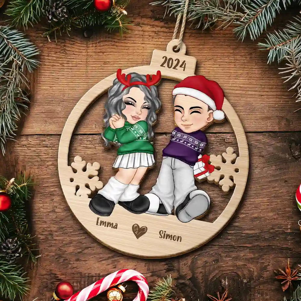 Gift For Couples - Christmas Couple Y2K - Personalized Wooden Cutout Ornament