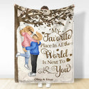 Gift For Couples,Gift For Husband,Gift For Wife,Gift For Boyfriend,Gift For Girlfriend,Happy - My Favorite Place In All The World - Personalized Fleece Blanket, Sherpa Blanket