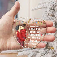 Christmas,Gift For Couples,Gift For Husband,Gift For Wife,Gift For Boyfriend,Gift For Girlfriend,Happy - Christmas Couple Kissing Forever Yours - Personalized Heart Shaped Glass Ornament