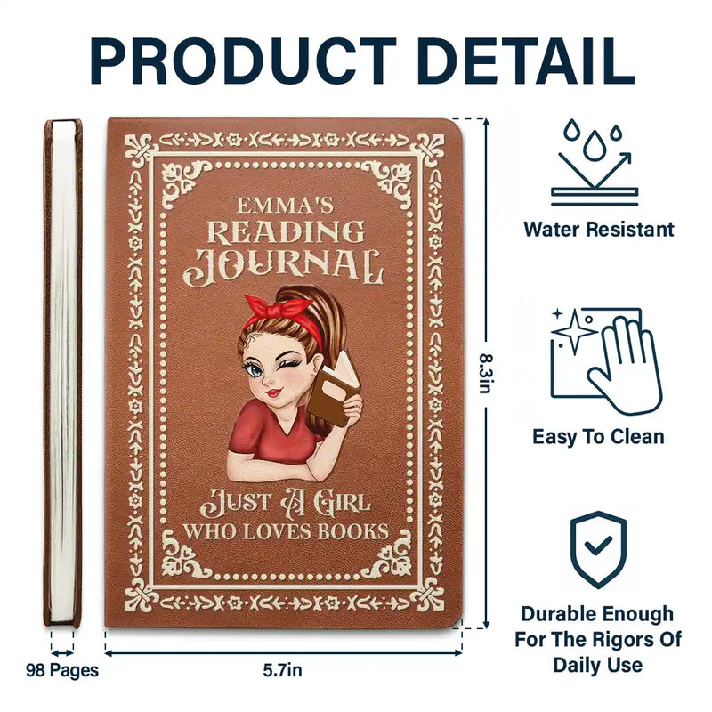 Reading, Gift For Yourself, Gift For Women - A Girl Who Loves Books Reading Journal - Personalized Leather Journal
