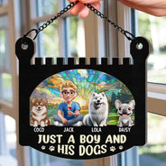 Dog Lovers,Dog Mom,Dog Dad,Pet Lovers,Pet Mom,Pet Dad,Happy,Gift For Kids - Just A Girl And Her Dog - Personalized Window Hanging Suncatcher Ornament