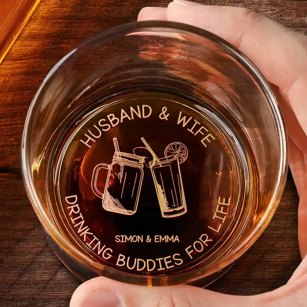 Gift For Couples,Gift For Husband,Gift For Wife,Gift For Boyfriend,Gift For Girlfriend - Husband & Wife Drinking Buddies For Life - Personalized Engraved Whiskey Glass