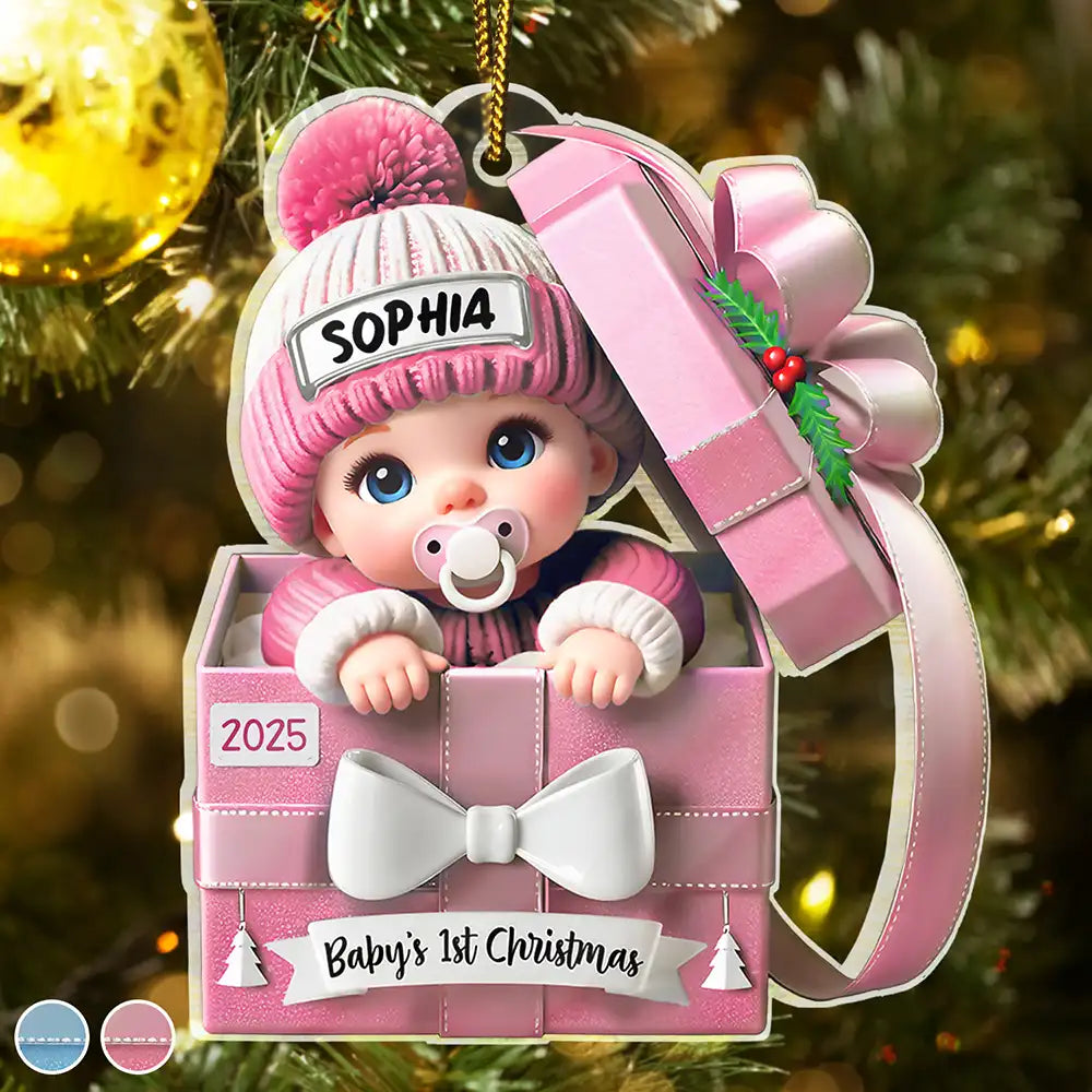 Christmas,New baby,New Dad,New Mom - Baby First Christmas, Baby Reveals, Gift Box 3D Effect - Personalized Custom Shaped Acrylic Ornament