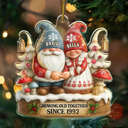 Christmas,Gift For Couples,Old Couples,Gift For Husband,Gift For Wife,Happy - 3D Effect Gnome Couple Growing Old Together - Personalized Custom Shaped Acrylic Ornament