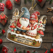 Christmas,Gift For Couples,Old Couples,Gift For Husband,Gift For Wife,Happy - 3D Effect Gnome Couple Growing Old Together - Personalized Custom Shaped Acrylic Ornament